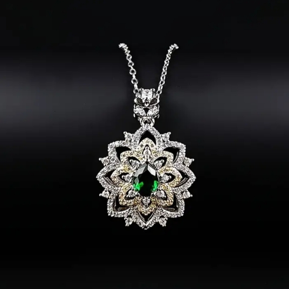 Jewelry - White Gold Emerald And White Sapphire Necklace